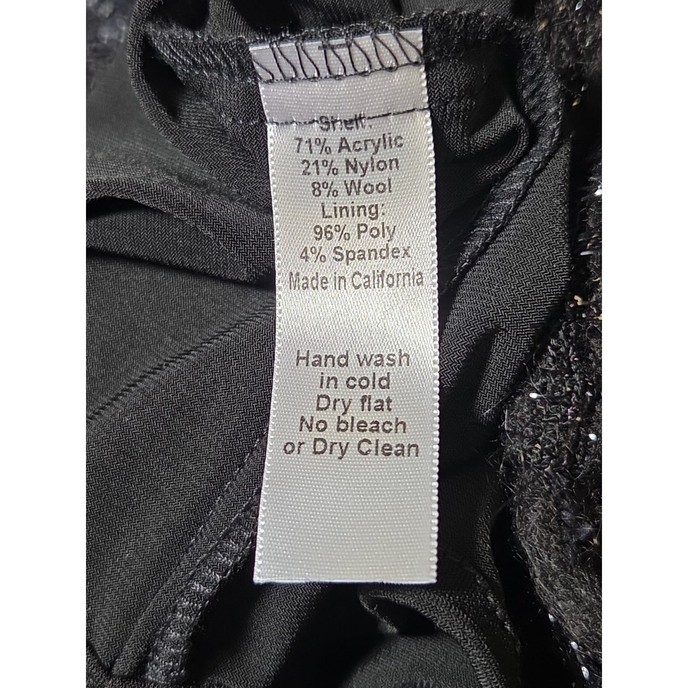 Lesley Evers Black Belted Metallic Fringey Tweed Contrast Sheath Dress Sz S - Picture 6 of 10
